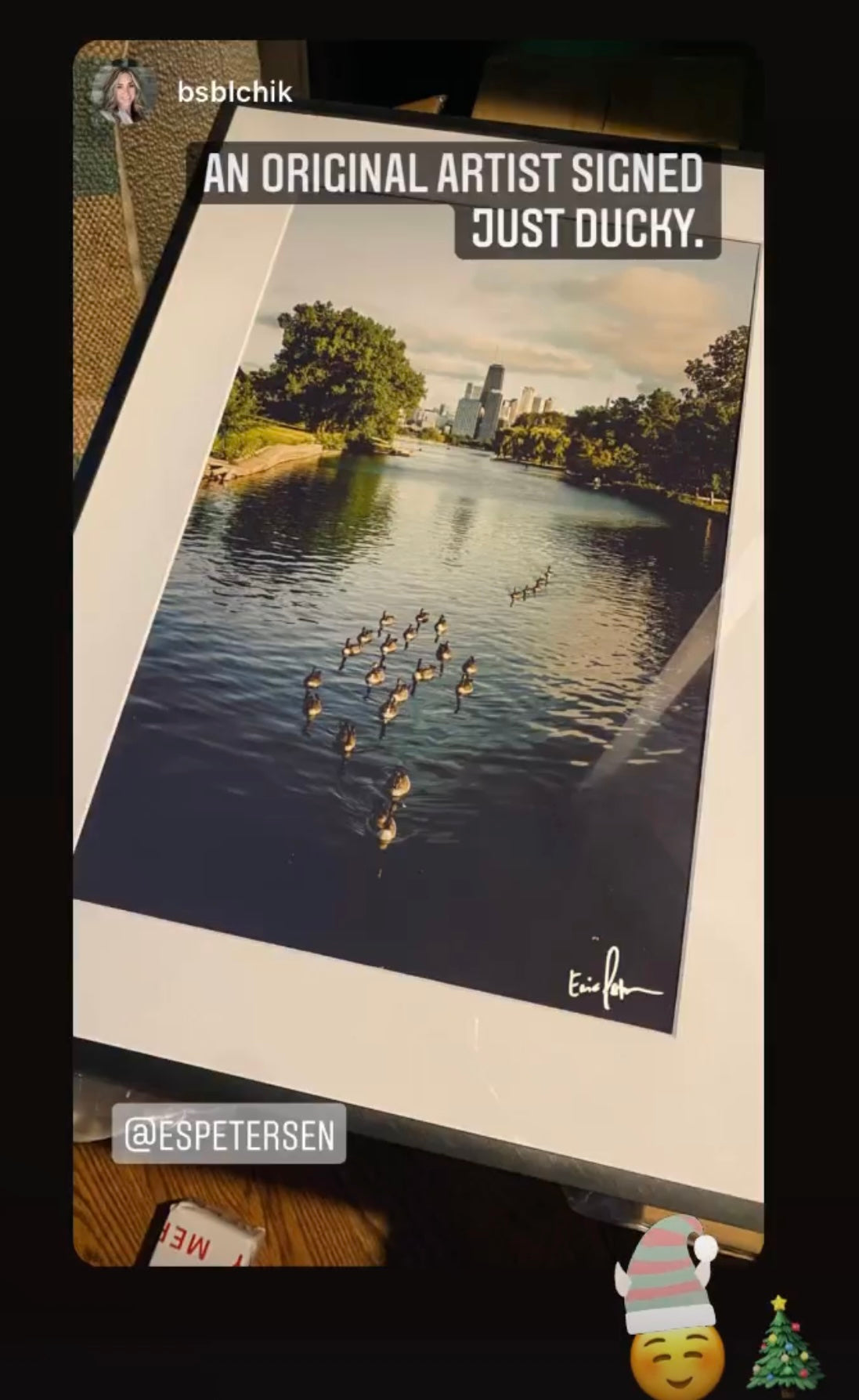 Signed Chicago skyline photograph in a black frame